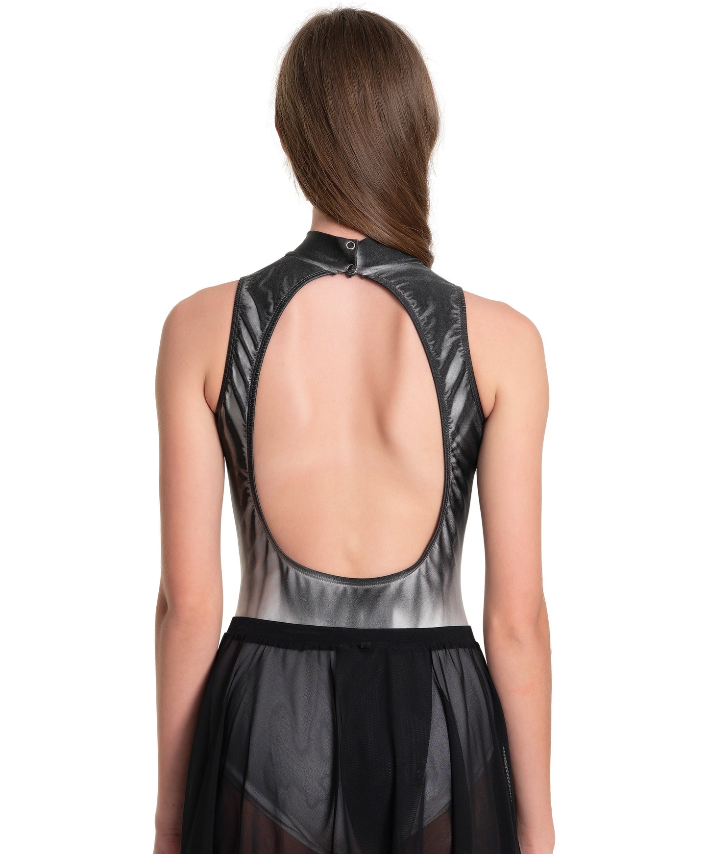 13E T-Neck Leo with Large Open Keyhole Back – Black Fade on White Leo