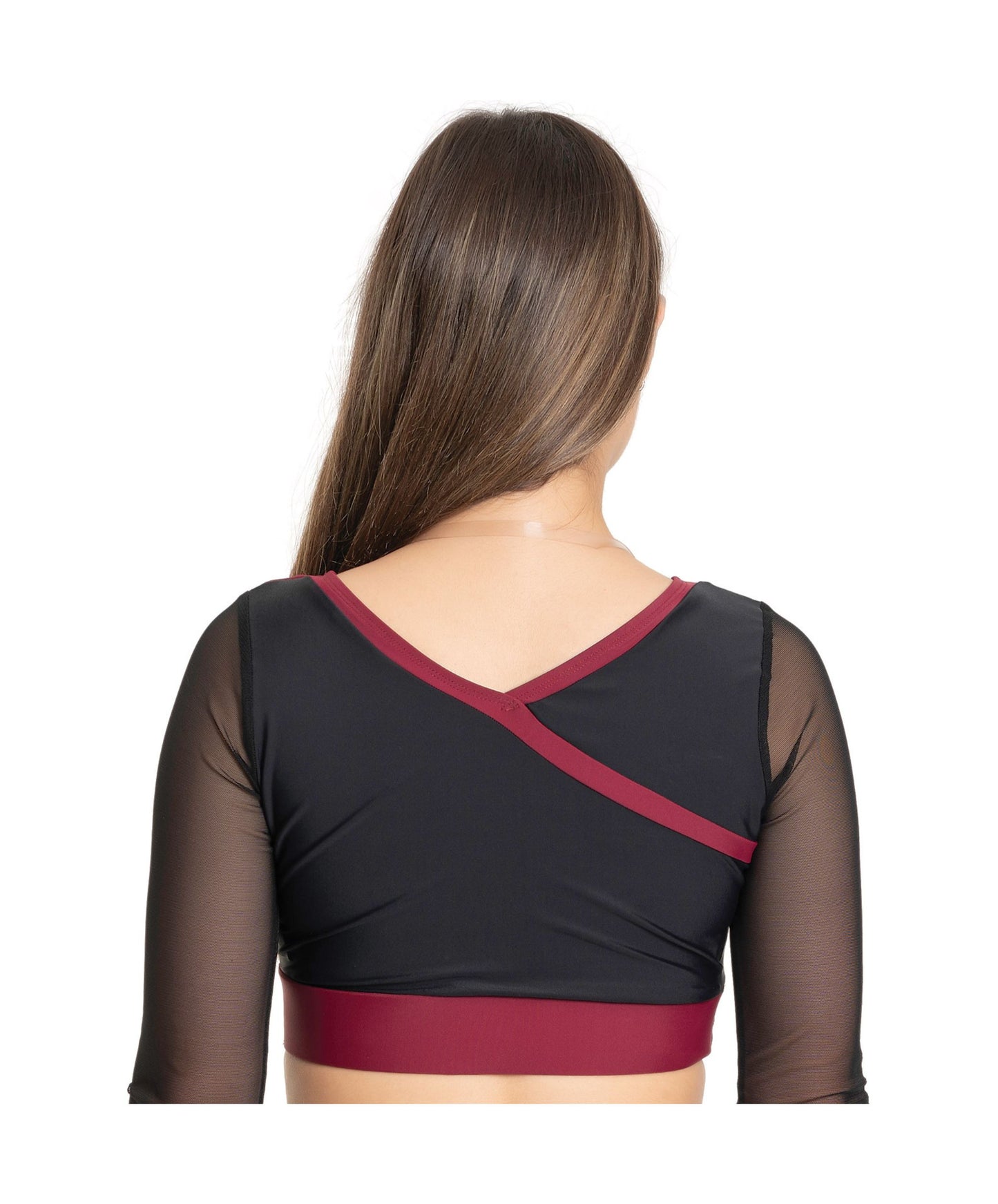 11G LS Crop Top with Abstract Front & 11H Hi-Waist Black Matte Legging with Maroon Inset