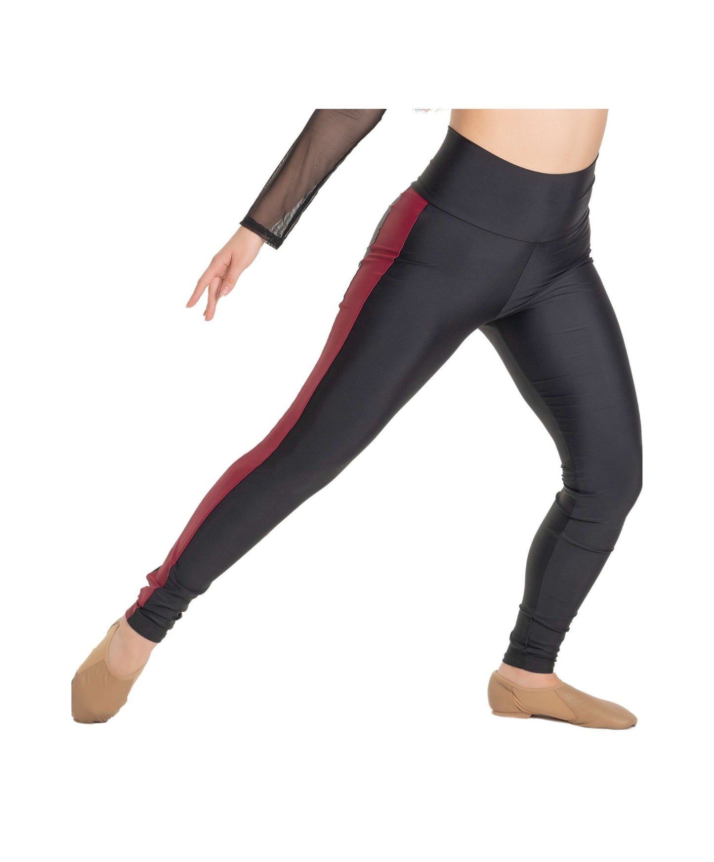 11G LS Crop Top with Abstract Front & 11H Hi-Waist Black Matte Legging with Maroon Inset