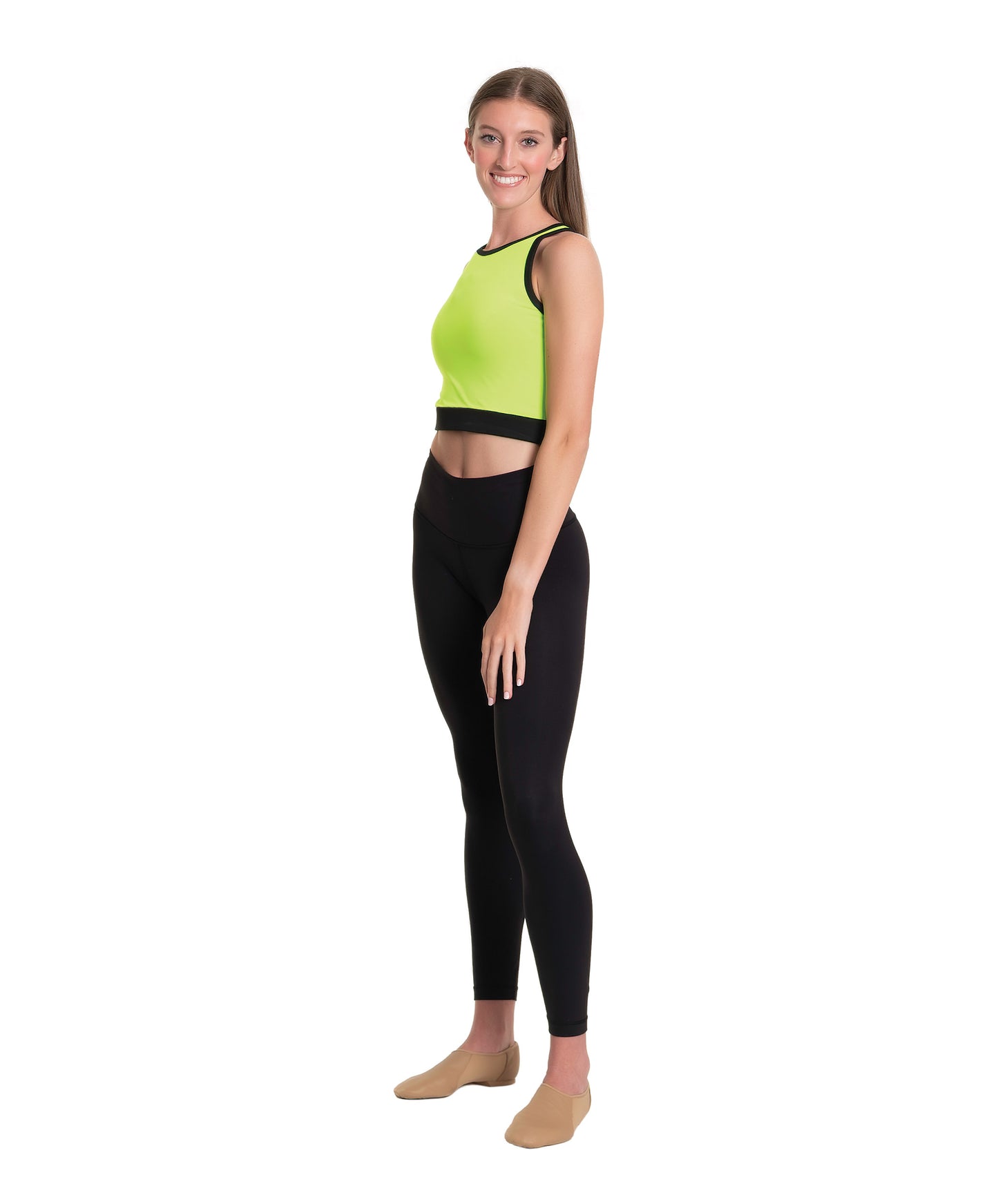 9M Hi-Neck Crop with Petal Design Back & Neon Lime/Black Mesh