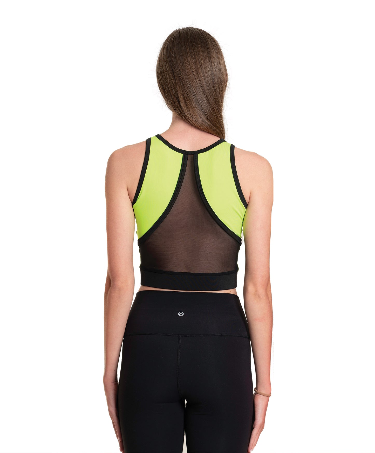 9M Hi-Neck Crop with Petal Design Back & Neon Lime/Black Mesh