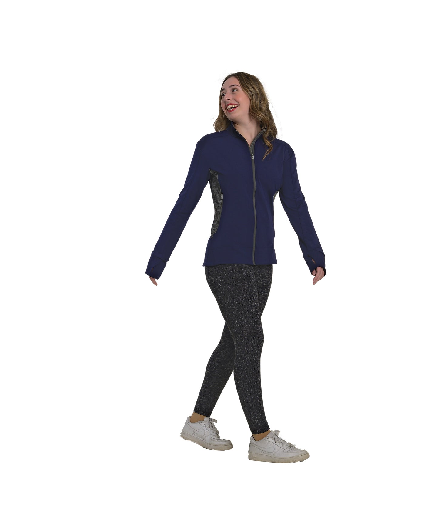 14H Two-Tone Zip Front Navy Jacket & 14I Hi-Waist Navy Opaque Legging
