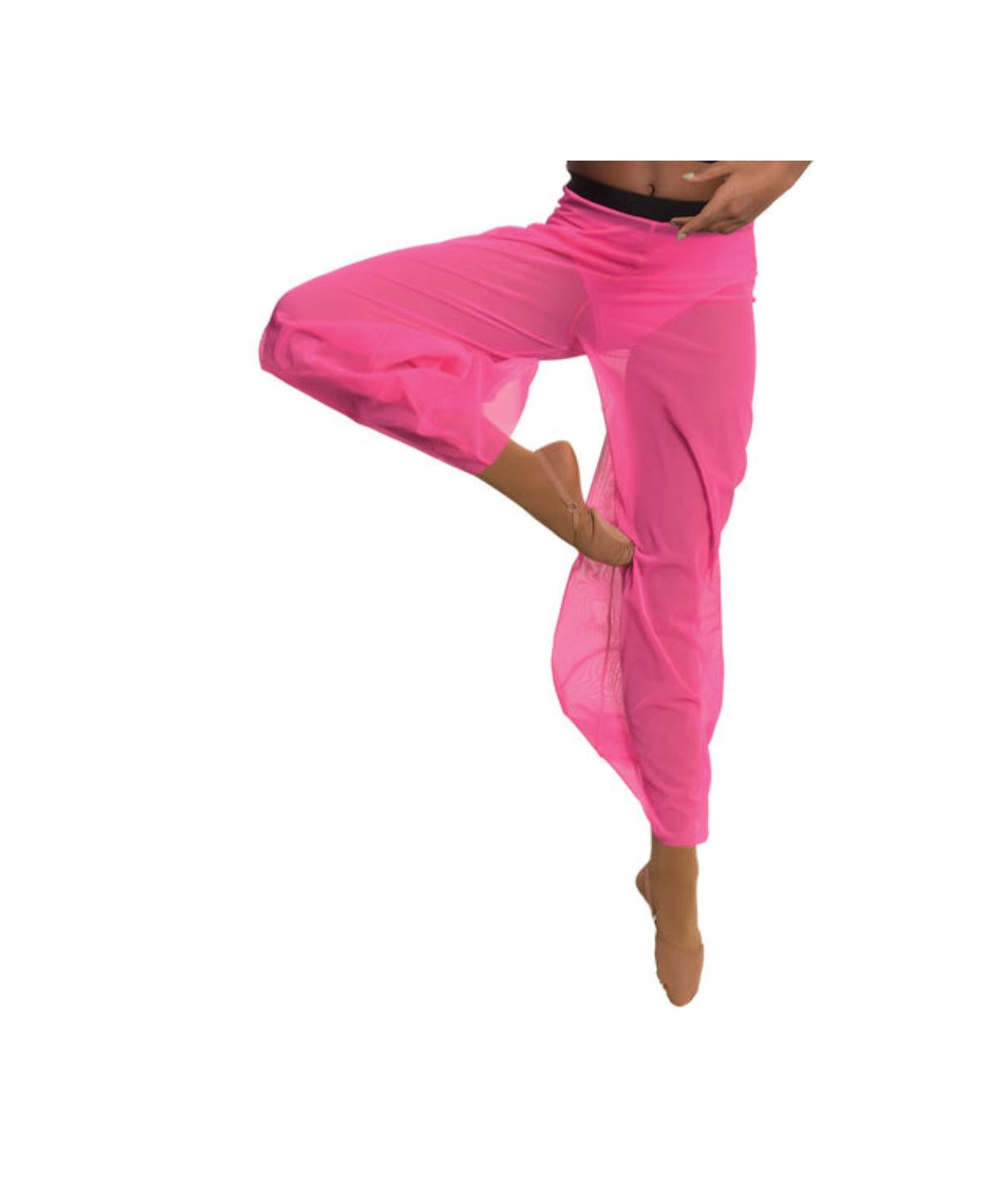 10E Neon Pink Modified V-Neck Strappy Back Halter Top with Black Trim & 10F Mesh Palazzo Pants