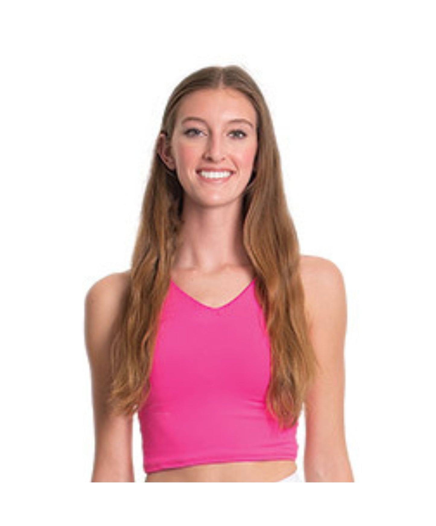 8E Sleeveless Neon Pink V-Neck Crop Top & 8F White Matte Diagonal Skirt