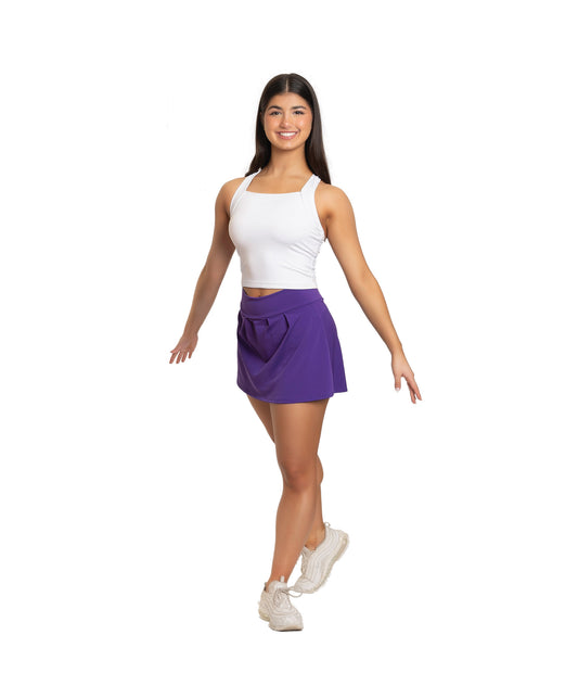 9L Pleated Front/Back Wide Band Purple Skirt with Attached Short