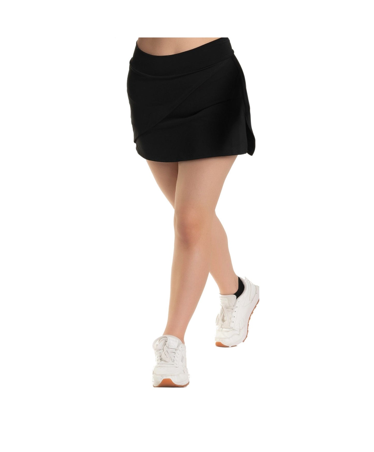 9H Racerback Square Neck Long Crop & 9I Black Wide Band Skort with Diagonal Overlay