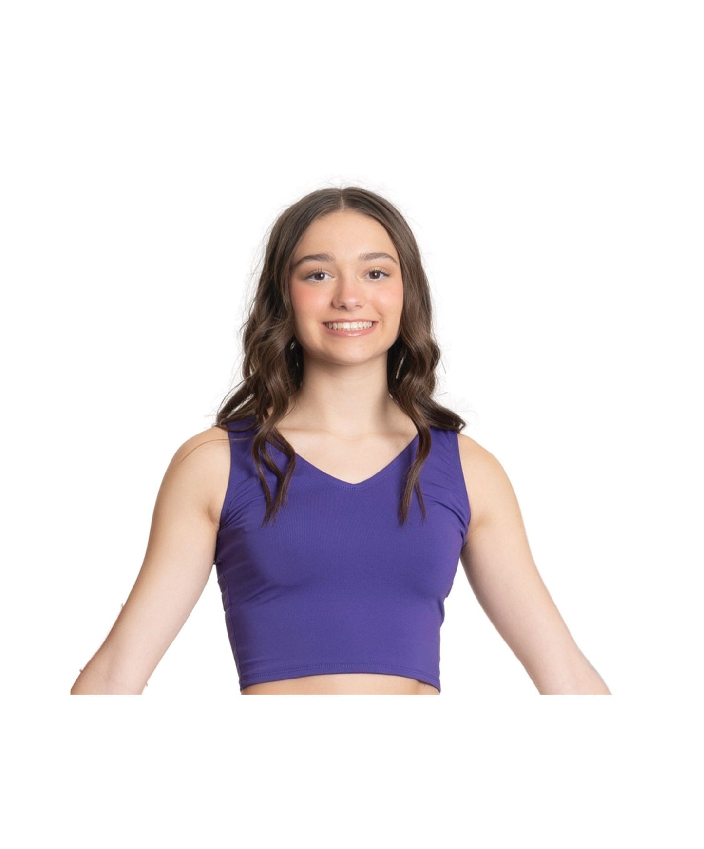 9A Purple V-Neck Long Crop Top & 9B White Ruffle Back Skort