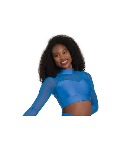 10C Sweetheart T-Neck Crop Top with Strappy Back - 10D Open-Leg Palazzo Skirt in Royal Nylon Lycra® and Mesh