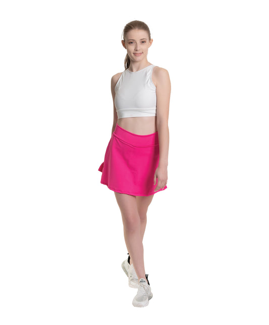 8A Hi-Neck Crop Top with Mesh Inset & 8B Neon Pink Ruffle Back Skort