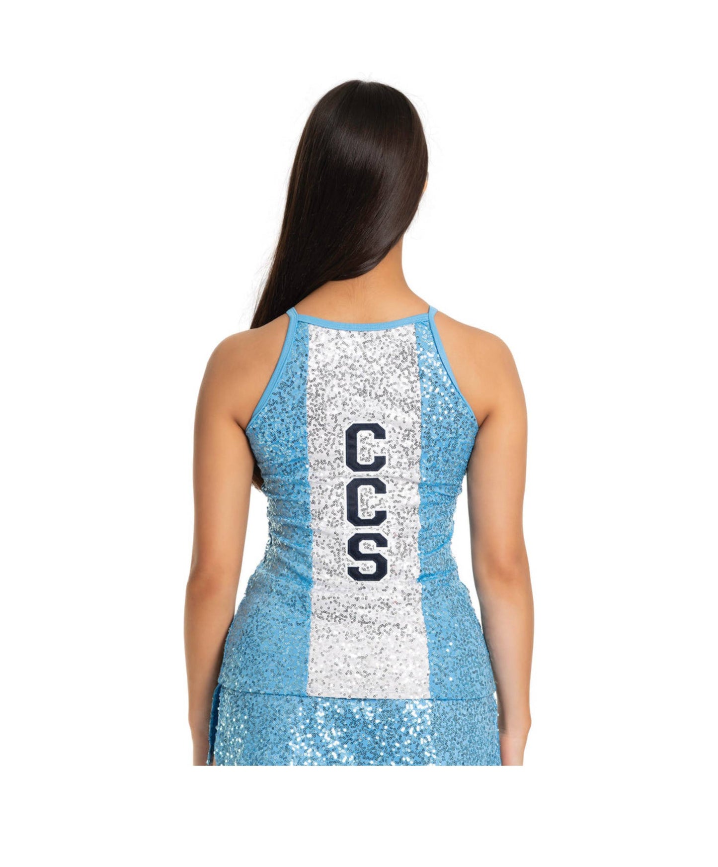 3A Two-Piece Long Cami Top & A-Line Skirt with Side Slits – Columbia Blue Sequin