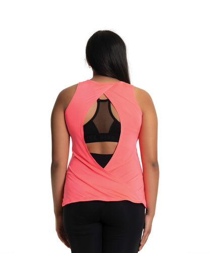 9E Flowy Neon Coral Open Back Tank