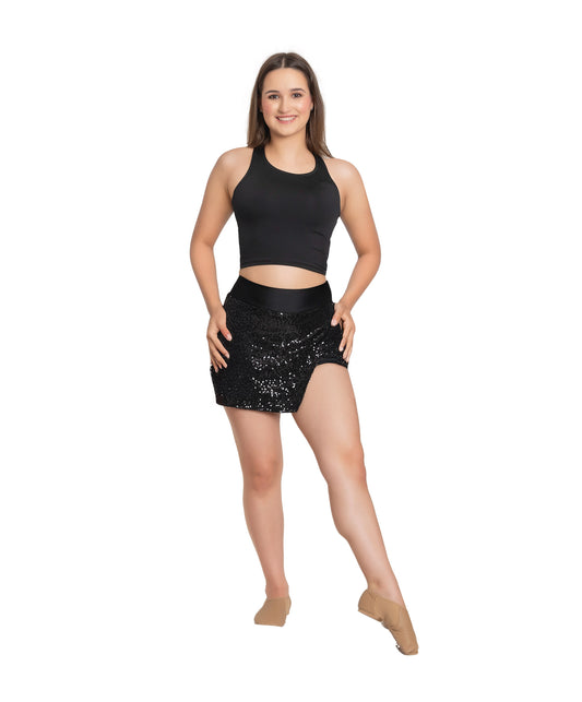 6I Black Sequin Inverted “V” Skirt & 6J Long Racerback Crop Top