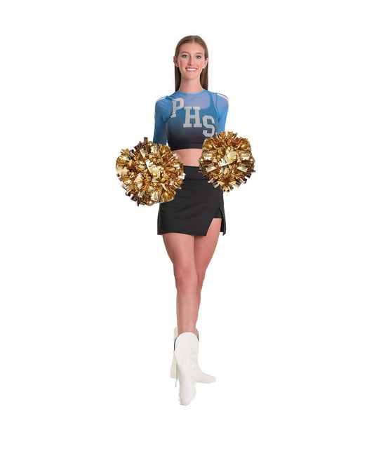 5C Long Sleeve Mesh Sublimated Crop Top w/ Team Name or School Letters & 5D Front Slit Skort Set