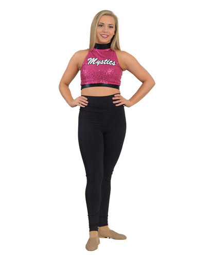 6D Mock-T Sleeveless Zip Back Crop with Fuchsia Sequin & Black Trim