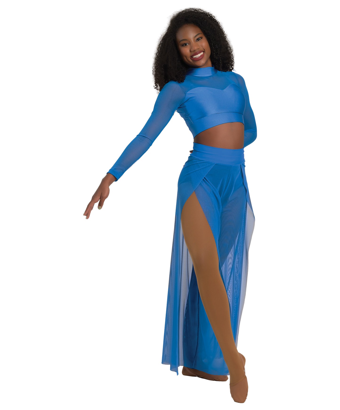 10C Sweetheart T-Neck Crop Top with Strappy Back - 10D Open-Leg Palazzo Skirt in Royal Nylon Lycra® and Mesh