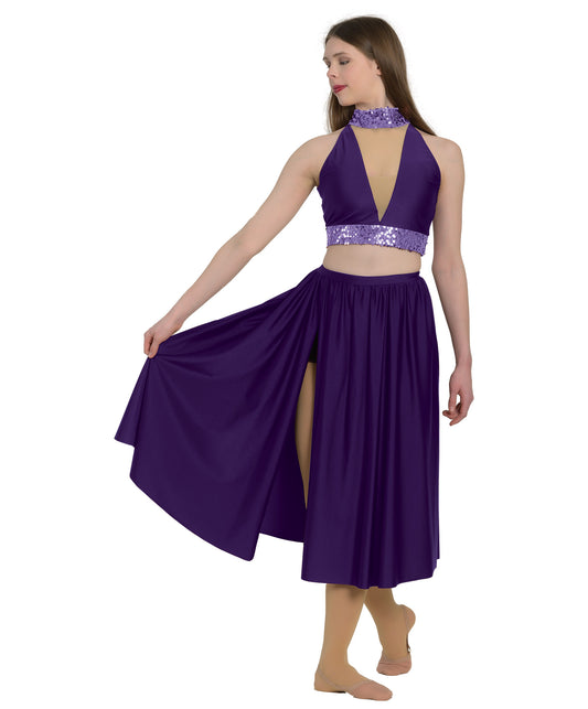 10A – T-Neck Halter Crop Top - 10B – Mid-Calf Side Slit Skirt w/ Attached Shorts
