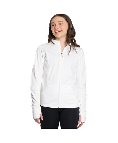 15J White Zip Front Warm-Up Jacket with Hidden Pockets & Thumb 15J White Zip Front Warm-Up Jacket with Hidden Pockets & Thumb