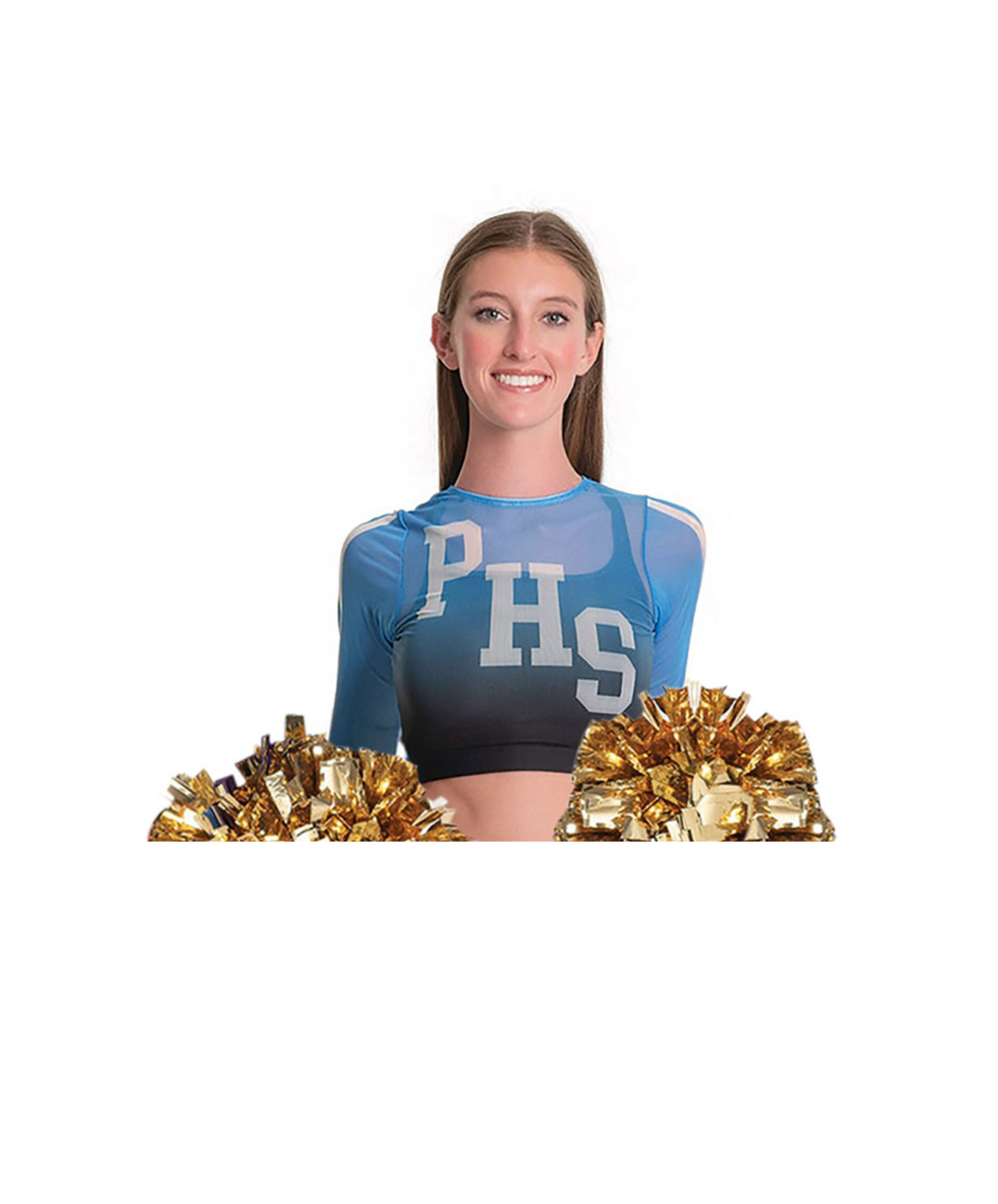 5C Long Sleeve Mesh Sublimated Crop Top w/ Team Name or School Letters & 5D Front Slit Skort Set