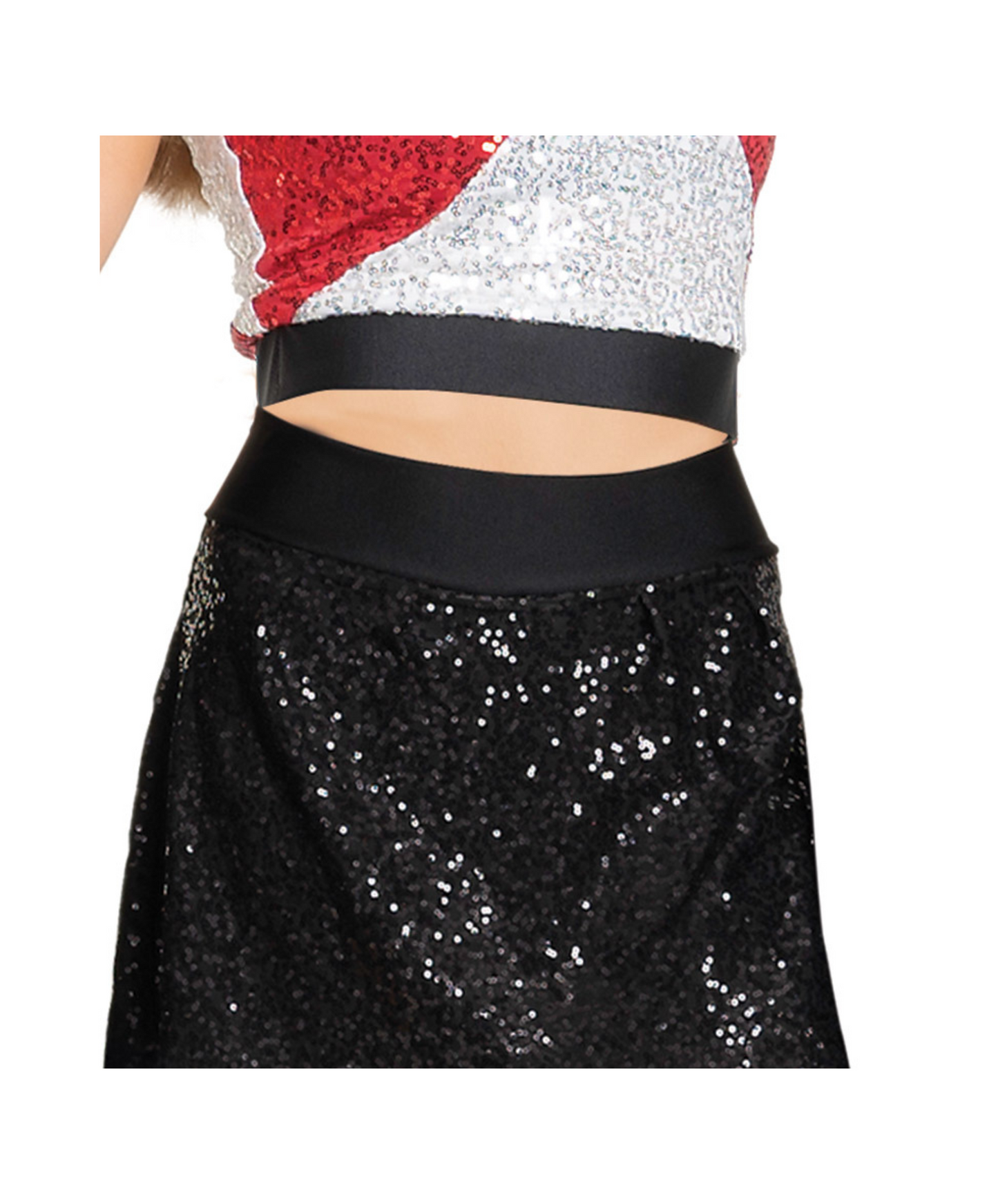 7F Sleeveless Boat Neck Crop with Geometric Design & 7G Pull-On Skirt with Diagonal Overlay